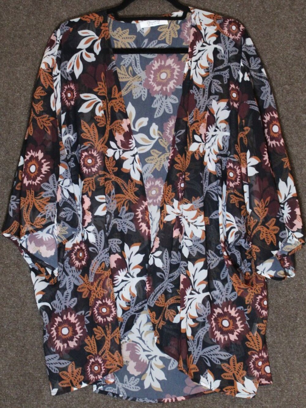 Chunoy Womens Size XL? (no tag) Multi Colored Kimono Brown Gray White Floral